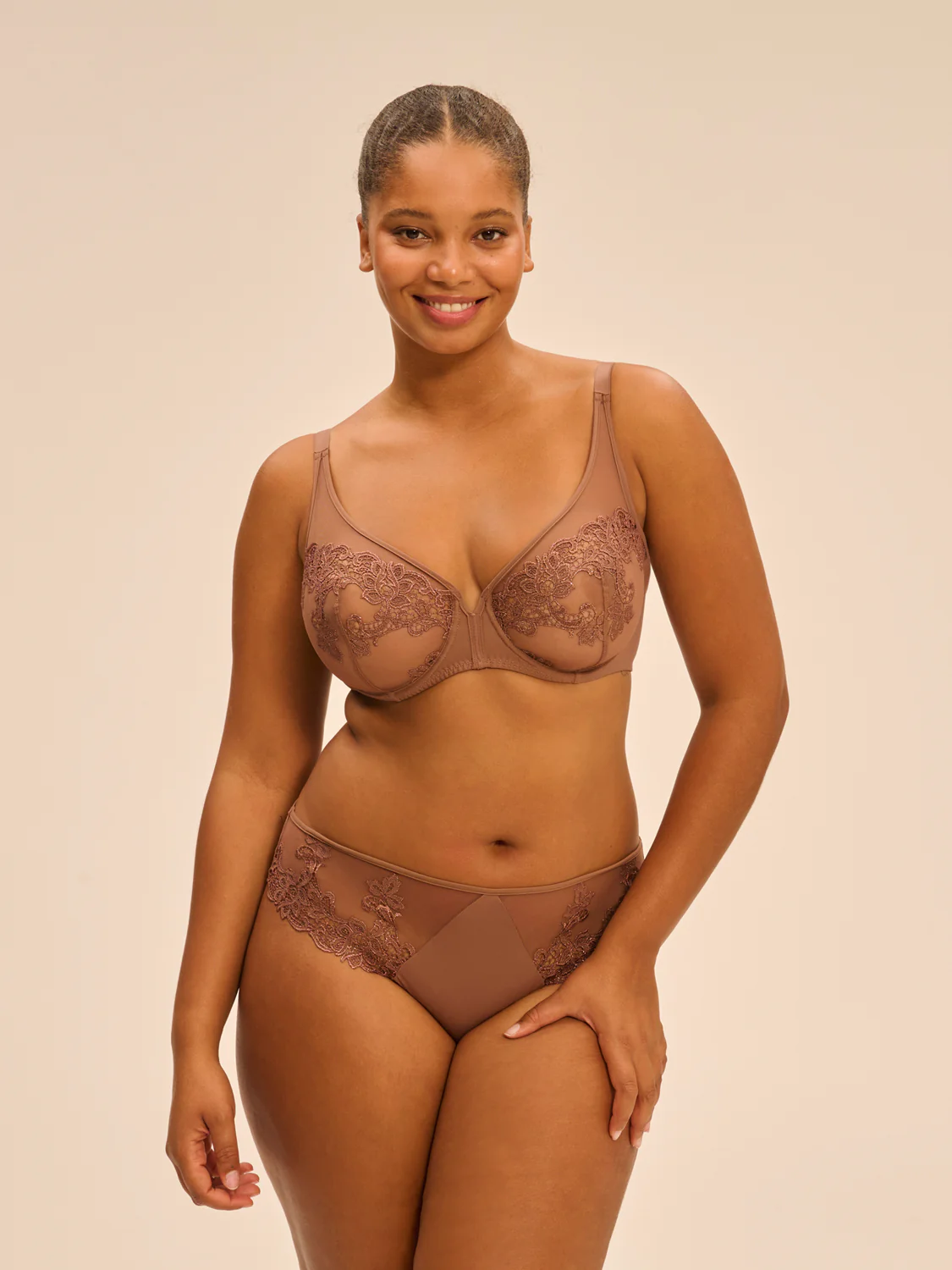 Plunging underwired bra - Tender Brown - Image 10