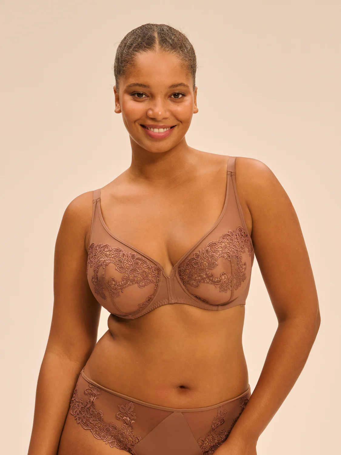 Plunging underwired bra - Tender Brown - Image 7